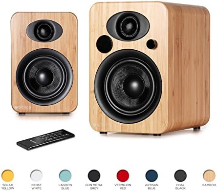 Steljes NS3 Powered Loud Speakers System British Design Stereo your Echo or iPhone through Bluetooth wirelessly (Bamboo)