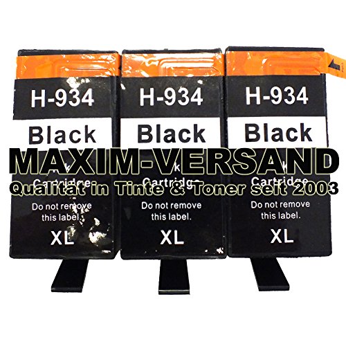 NEUSTE CHIPS funktionieren 100%ig in allen Druckern: 3x Tintenpatronen kompatibel zu HP 934 XL Schwarz / Black mit neuesten Chips & Füllstandsanzeige, passend für ALLE Firmwareversionen (KEIN Original) Drucker-Patronen Set