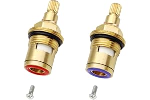 HOCADRV 1 Paar Wasserhahn Ersatz-Ventil 20 Gänge Messing Keramik Scheibenhahnventil Vierteldrehung mit Schraube