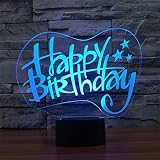 Alles Gute zum Geburtstag 3D Optische Illusions-Lampen, FZAI Tolle 7 Farbwechsel Acryl berühren Tabelle Schreibtisch-Nachtlicht mit 150 cm USB-Kabel für Kinder Schlafzimmer Weihnachten Geburtstagsgeschenke - 4