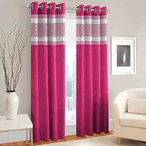 La Elite Abstract 2 Piece Eyelet Polyester Window Curtain Set - 5ft, Pink