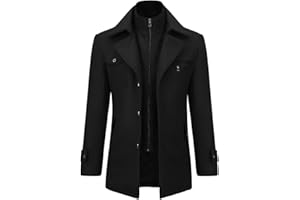 Allthemen Manteau Homme en Laine Chaud Court Epais Slim Fit Business Hiver Trench-Coat avec Un Col Accessoire Jacket