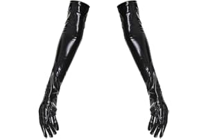 YUDATPG Lange Damen-Handschuhe aus PU-Leder, dehnbares Kunstleder für tägliches Kostüm, Opernparty, Abend, gekräuselte Ellenbogenhandschuhe, Cosplay, Hochzeit