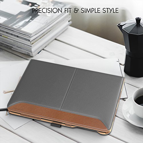 MoKo Samsung Galaxy Tab S3 9.7 Hülle – Schlank Folding Kunstleder Schutzhülle Leder Hülle Tasche Ledertasche Etui Smart Case Cover mit Standfunktion Dokumentschlitze Auto Sleep/Wake up Funktion für Samsung Galaxy Tab S3 9.7 Zoll 2017 (SM-T820 / T825, Keine Stiftversion), Grau & Braun - 9