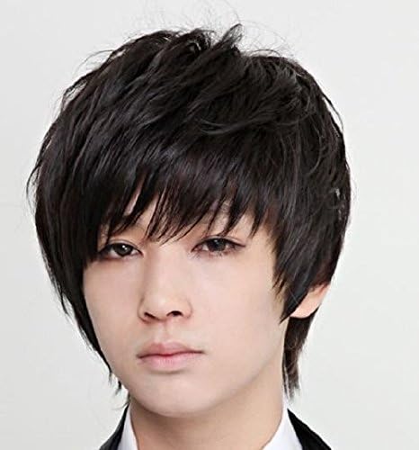 ETHAHE Men's Short Black Wig with Hair Net