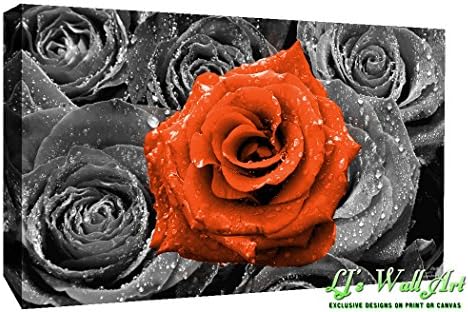 Floral Orange Rose on Bed of Roses Abstract Canvas Wall Art Print Picture (40" X 25" (101CM X 63CM))