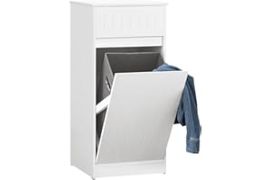 SoBuy Armadietto da Bagno con Cesto portabiancheria –Mobile Lavanderia con Cassetto – Armadio Compatto per Piccoli Spazi, Mobiletto Bagno Salvaspazio in Legno, 40x90x38cm, Bianco, BZR110-W