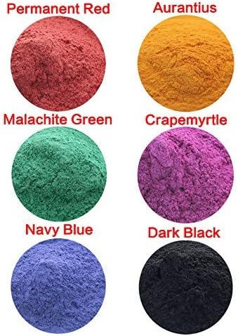 60g Cosmetic Grade Natural Mica Powder Soap Candle Colorant Dye Permanent Red, Aurantius, Malachite Green, Crapemyrtle, Navy Blue, Dark Black (10 grams Each, 60 Grams Total)