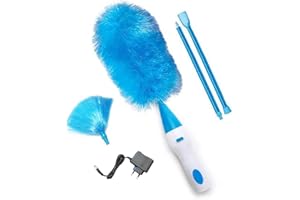 JYX Spolverino Elettrico, Spolverino Elettrico Rotante 360° Rauotabile Duster spolverino per polvere ricaricabile per casa, ufficio, Auto, Bianco