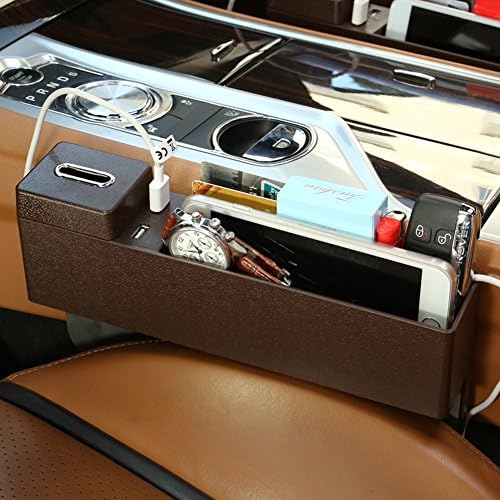 Linligoing Car Seat Side Pocket Organizer With USB Port, Coin Collector Detachable Box, Automotive Console Gap Storage Bag, Non-toxic ABS Engineer Plastic Accessories For Cars(1Pcs, Unique Base Detachable Design For Each Sides Use, Mocha Brown)