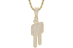 Yeesabella Hip Hop Bad Guy Villain Necklace, Zircon Couple Skew Head Pendant Necklace Stainless Steel Round Head gold
