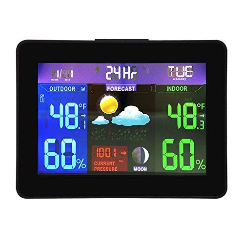 2 Digitaler Wireless Sensor Farbe LED Funk Wetterstation Uhr Innen / Ausensensor 24 Std – Wettervorhersage Station Monitor Thermometer Luftfeuchtigkeit Barometrischer Druck RH% Temperatur Monitor RCC DCF mit Alarm- und Schlummerfunktion - 3