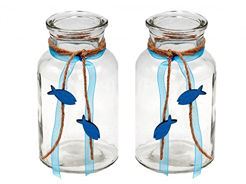 2 Vasen ISAAK Petrol Blau Fisch Vintage Kommunion Konfirmation Tischdekoration