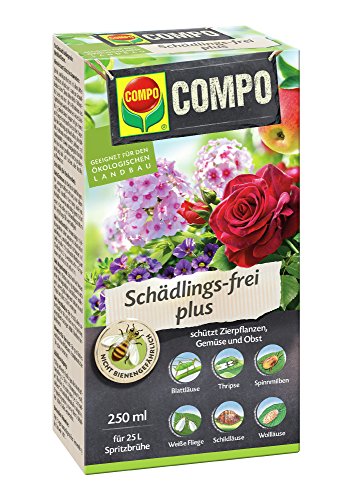 COMPO Schädlings-frei plus, breites Wirkungsspektrum, Insektenabwehr z.B. gegen saugende Insekten, Weiße Fliegen, Schildläuse, Spinnmilben, 250 ml