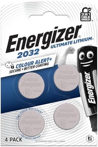 Energizer Ultimate Lithium - Batteria Litio CR2032 (Confezione da 4) 3V Batterie a Bottone - La Prima Pila 3 in 1 Child Shield Al Mondo - La Technologia Alert