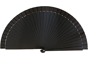 ROADOOR Ventaglio pieghevole in legno colorato tenuto in mano, classico spagnolo ventilatore cinese in stile cinese Theaceae in legno pieghevole ventaglio tenuto in mano, danza Cosplay matrimonio nero