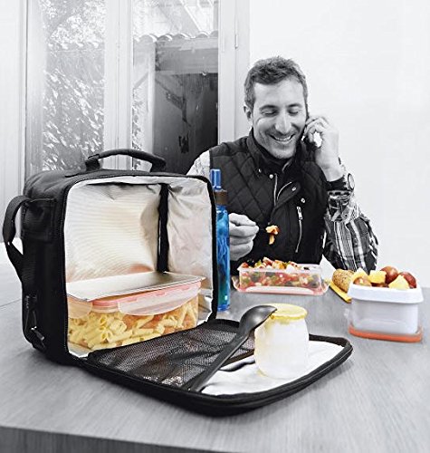 LUNCHBAG MAXI SCHWARZ VESPERTASCHE MIT ZWEI FRISCHHALTEBOXEN UND TRENNUTERLAGE KÜHLTASCHE WARMHALTETASCHE - 9