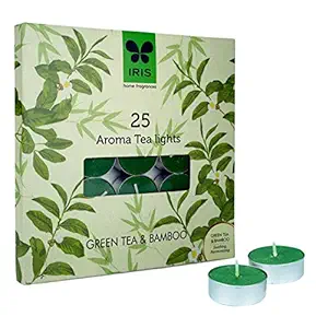 IRIS Green Tea Fragrant Aroma Wax Tealights (19 cm x 1.7 cm x 19 cm, Green, Set of 25)