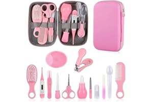 QUNLIONS LIFE Baby Gesundheitswesen und Pflegeset, Säuglingssicherheitspflege Set mit Haarbürste, Kamm, Nagelknipser, Baby Essentials Kit für Neugeborene Mädchen Jungen (Rosa 14 in 1)
