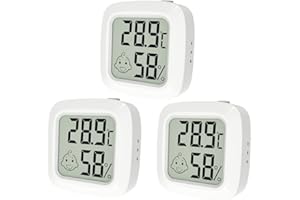 DINJUNXI Thermometre Hygrometre Interieur Lot 3 Thermomètre Hygromètre Maison | Interrupteur à Touche Unique | Alertes de Confort | Mise à Jour en 10S |-20 ~ +60 ℃| ℃ et ℉, pour Chambre à Coucher Cave à Vin