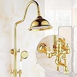 Número de asas: Manija dual Juego de ducha de oro Cristal de latón expuesto bañera Grifería de la ducha Doble manija de lluvia cabezal de ducha redondo baño de pared de montaje , 2