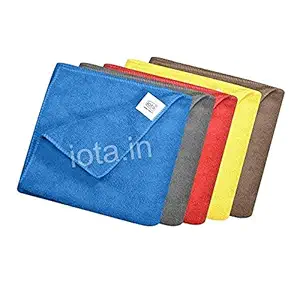 iota Microfiber Cloth - 60x40 cms - 350 GSM -(Pack of 5) Thick Lint & Streak-Free Multipurpose Cloths - Automotive Microfibre Towels for Car Bike Cleaning Polishing Washing & Detailing