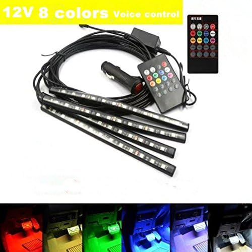 led car lights Car LED Strip Light,4pcs DC 12V Multi-color Car Interior Music 1 drag four 48 Light LED Lighting Kit with Sound Active Function and Wireless Remote Control, Included Car Charger