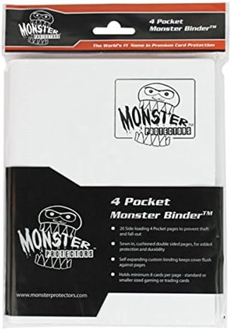 Monster Protectors Monster Binder - 4 Pocket Trading Card Album - Matte White (Anti-Theft Pockets Hold 160+ Yugioh Pokemon Magic The Gathering Cards)