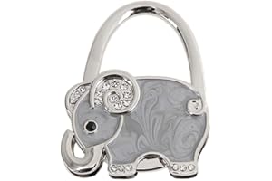 DEMIAWAKING IT Appendi Borsa da Tavolo Pieghevole Portatile in Metallo a Forma di Elefante Strass Gancio Porta Borsa da Tavolo Regalo per Donna Ragazza (Grigio)