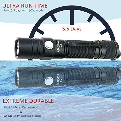 Atactical A1 Taschenlampe Praktische LED Taschenlampe, Superhell 550 Lumen Cree LED, IPX7 Wasserfest, 5 Einstellungen Low/Mid/High/Trubo/Strobo für Campen, Wandern, Fahrradfahren und Notfälle - 5