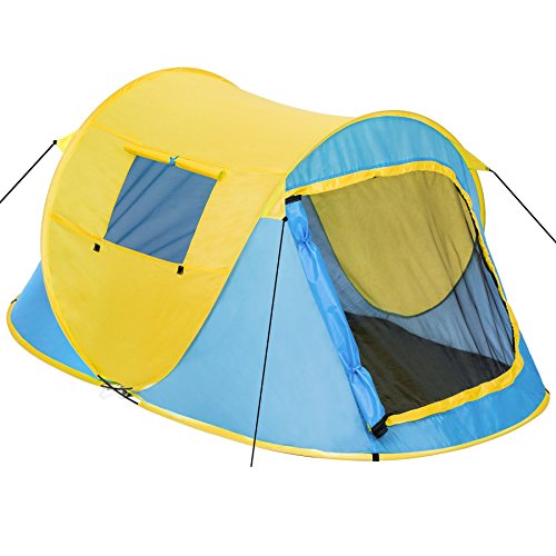 TecTake Person pop up tent fast quick pitch camping instant tent pegs,  ropes and bag (Blue-Yellow
