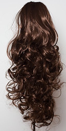 17" PONYTAIL Clip in Hair Extensions CURLY Chocolate Brown #8 REVERSIBLE Claw Clip