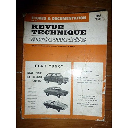 Book's Cover of RRTA0247.0 - REVUE TECHNIQUE AUTOMOBILE FIAT 850 NECKAR ADRIA