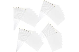 funvce Handgehaltene Mini-Flaggen, 24 Stück Weiß, 14 x 21 cm, Polyester, Blanko Banner zum Bemalen für Sportveranstaltungen & Feiern