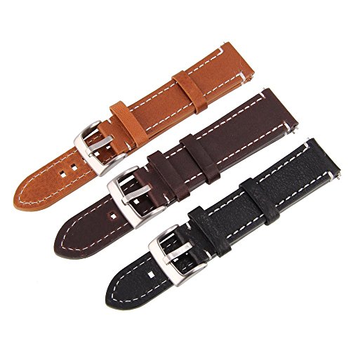 Beauty7 Unisex Echtleder Uhrenarmband 20mm Breit mit Weißer Naht Silber Dornschließe WBL78798020BDa