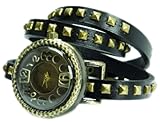 Wickel-Armbanduhr echt Leder schwarz mit Nieten Prezztime 60-13