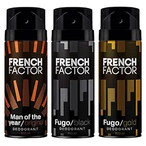 The French Factor Man of the Year, Fugo Gold & Fugo Black Deodorant Body Spray For Men, Combo (150ml, Pack of 3)