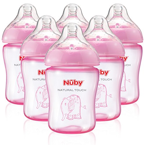 Nûby Nuby Natural Touch Decorated Baby Bottles (6 Pack, Pink)