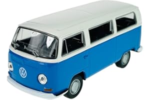 DROMADER Welly Volkwagen T2 Blau mit weissem Dach Bus Transporter 1967-1979 ca 1/34-1/39 Modell Auto Die Cast Neu im Kasten