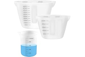 XIMUHO 3 Stück Silikon Messbecher Krüge, 500ml/250/100ml Epoxidharz Mischbecher mit Skala Clear, Silicone Measuring Cups für Epoxidharz Gießformen, DIY Handmade, Basteln, Labor, Küche