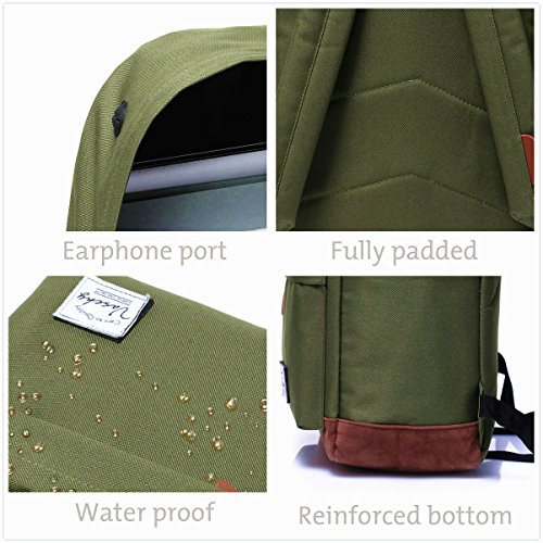 Vaschy Classic Rucksack Leichte Wasserabweisende Schulrucksack Reise Rucksack Passt 14-Zoll Laptop Gr  n