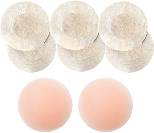Woboren Self Adhesive Stickers Breast Nipplecover Round Saped 1pairs Reusable Adhesive Silicone Pasties And 3pairs Disposable Invisible Tape