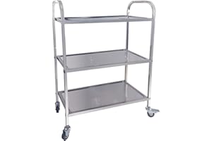 TAIMIKO Stainless Steel Utility Cart - 3-Tier Kitchen Trolley, Restaurants Serving Trolley with Locking Wheels, For Garage, Restaurants, Hotels, Size: 625x315xH800mm