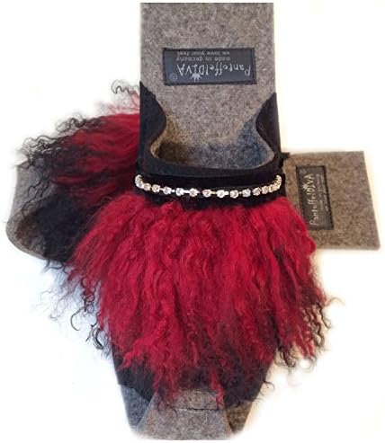 PantoffelDIVA Tibetan Style Black Slippers by Merinofilz With Lambskin Verbrämung and Rhinestone Band Unisex 38–42 Size