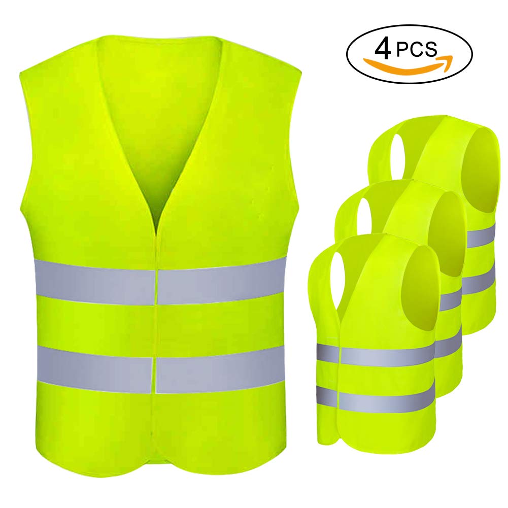 ARTAKA-High-Visibility-Safety-Vest360-Degree-Reflective-Strips-VestBreathable-Polyester-Fluorescent-Yellow-Jacket-Warning-Waistcoat-for-TrafficCyclingDriving-High-Vis-Night-Work-Wear-Pack-of-4
