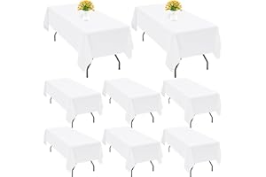 Teruntrue 8 Pack White Polyester Tablecloth for 8 Ft Rectangle Table,60 x 126 inch Polyester Fabric Table Cloth Wrinkle Resistant Washable Table Cover,for Wedding,Birthday,Party,Banquets Decorate