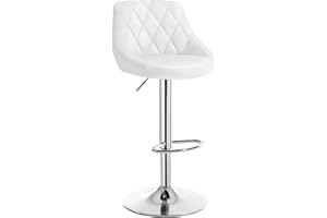 WOLTU 1x Taburete de Bar con Respaldo Cuero Sintético Taburetes Alto Cocina Regulable en Altura Taburete Giratorio Sillas Bar Taburete de Escritorio Blanco BH23ws-1