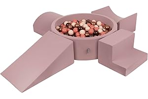 KiddyMoon Aire De Jeux en Mousse avec Rond Piscine À Balles (300 Balles) Fosses À Boules pour Enfants Jouets Parcours Obstacles, Bruyère: Brun/Cuivre/Beige Pastel/Saumon