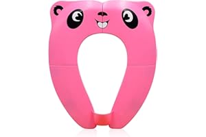 Pejoye Asiento de Inodoro Plegable para Niños, Reductor WC de Viajes Plegable, Portatil Asiento Inodoro Niños con 8pcs Almohadillas Antideslizantes y 1 Bolsa de Transporte, Panda Rosa