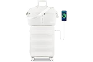 Joyway Juegos de Maletas Juego de Maletas rígidas de 2 Piezas con conexión USB y Cerradura TSA La Maleta Trolley Extensible Contiene 1 Bolsa de Viaje Blanco